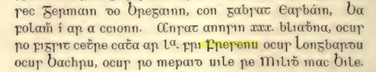 ‘Frisian’ in Old Irish script, Chronicum Scotorum page 12.
